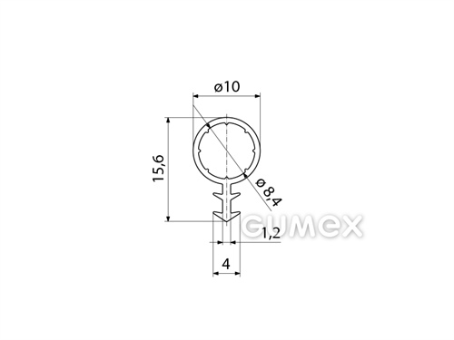 Silikónový profil tvarový, 15,6x10/1,2mm, 70°ShA, -60°C/+180°C, transparentný